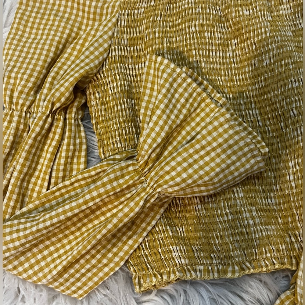 NASTYGAL Yellow Checkered Ruched Top - Picture 5 of 6